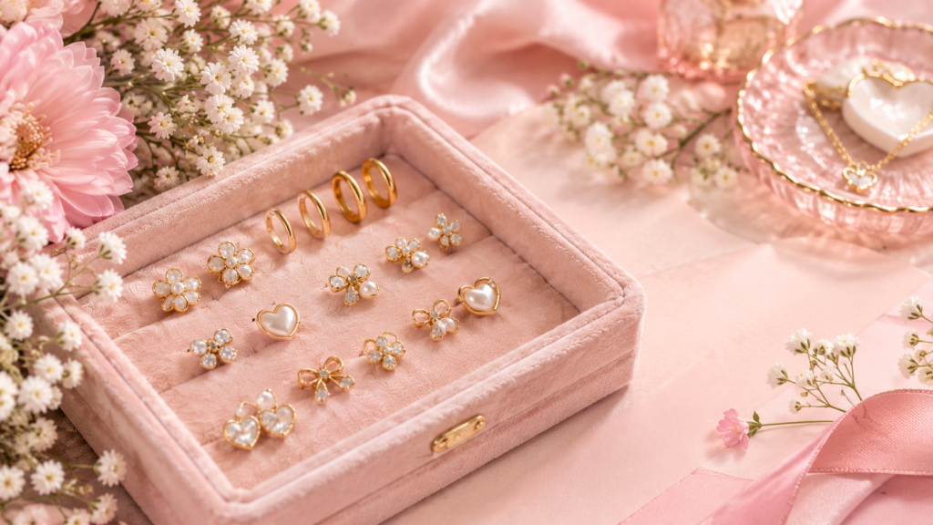 dreamy pink velvet jewelry display